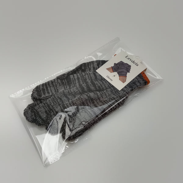 Levdela Gloves Knitted Winter Gloves, Gray Marled Pattern with Orange Accents, Cold Weather Gloves