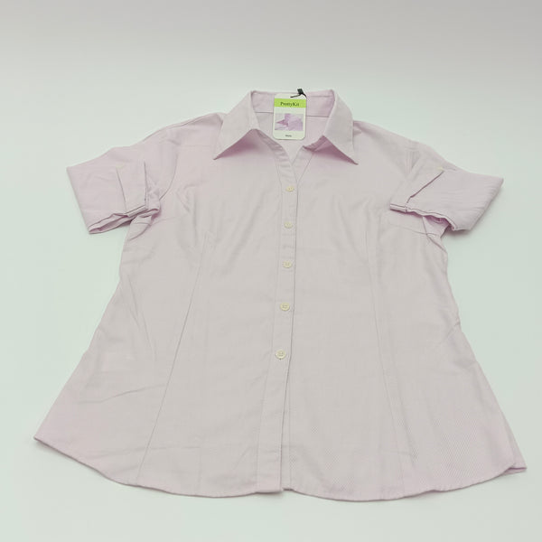 PrettyKit Shirts Women's Short Sleeve Button Down Shirt, Light Pink Collared Blouse