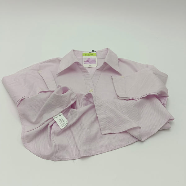 PrettyKit Shirts Women's Short Sleeve Button Down Shirt, Light Pink Collared Blouse