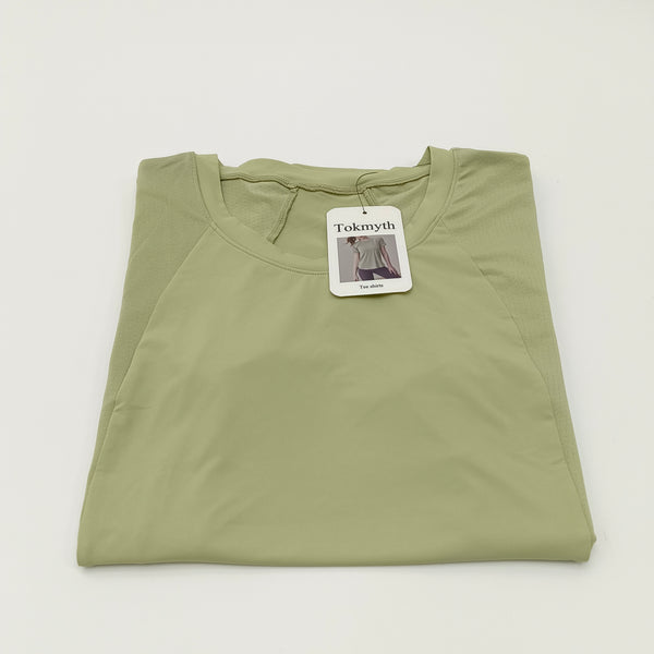 Tokmyth Tee shirts Breathable Women's Short Sleeve T-Shirt for Casual Yoga Gym Fitness, Olive Green, Polyester Stretch