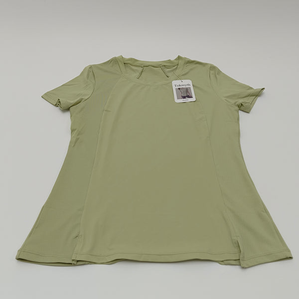 Tokmyth Tee shirts Breathable Women's Short Sleeve T-Shirt for Casual Yoga Gym Fitness, Olive Green, Polyester Stretch
