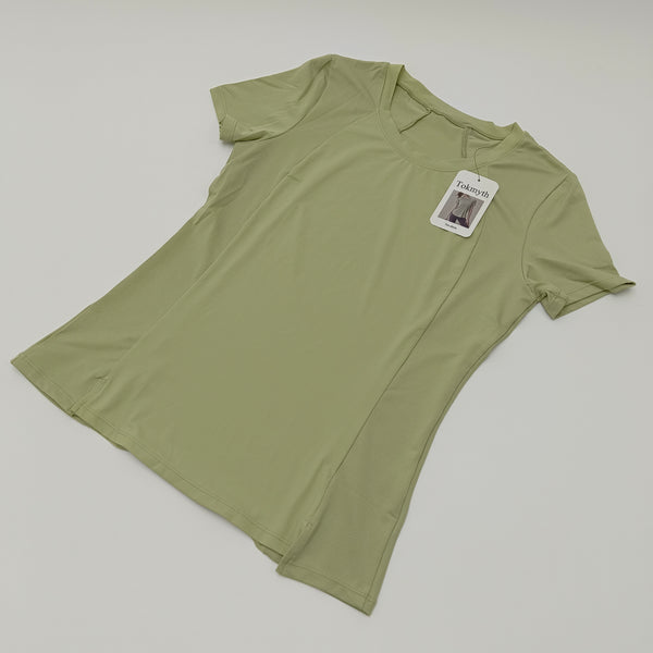 Tokmyth Tee shirts Breathable Women's Short Sleeve T-Shirt for Casual Yoga Gym Fitness, Olive Green, Polyester Stretch