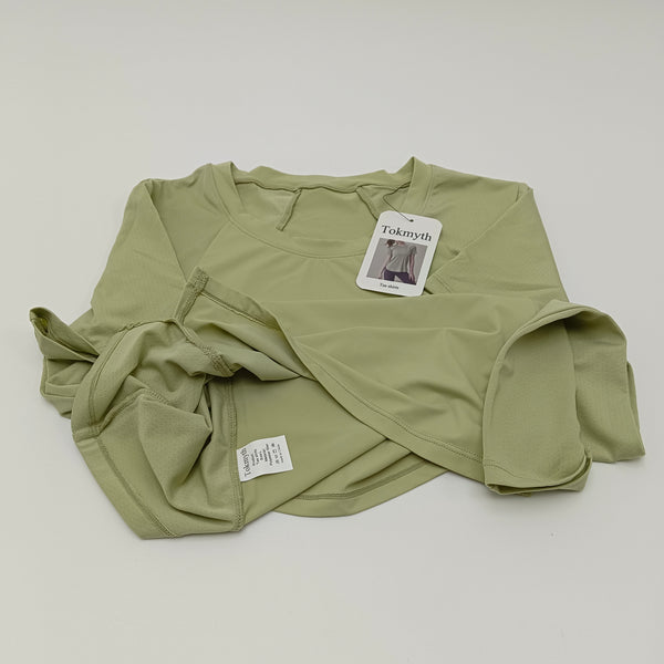 Tokmyth Tee shirts Breathable Women's Short Sleeve T-Shirt for Casual Yoga Gym Fitness, Olive Green, Polyester Stretch