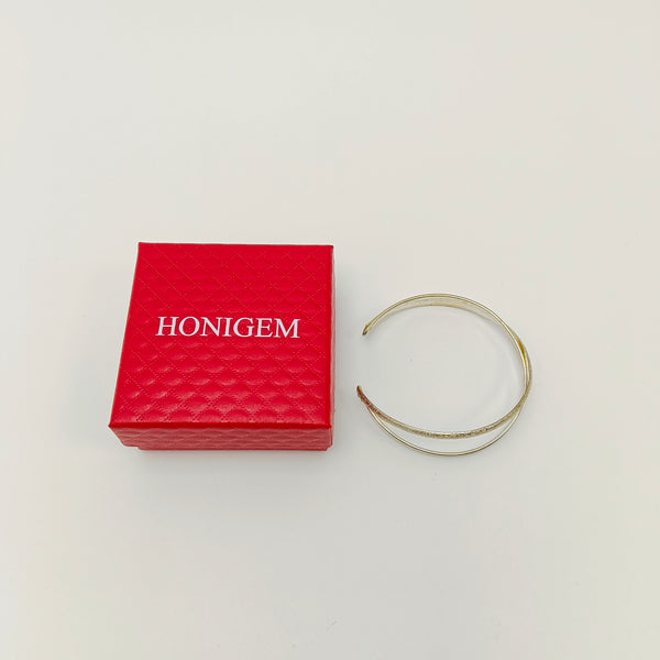 HONIGEM Bracelets Double Layer Open Cuff Bracelet, Gold Tone Metal, Textured Design with Gift Box