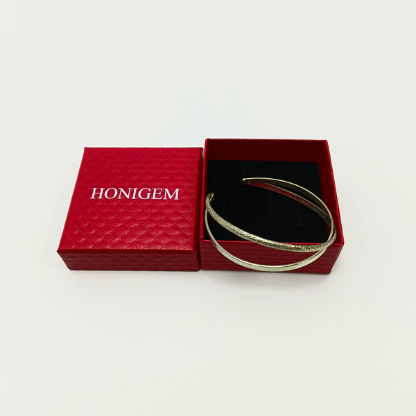 HONIGEM Bracelets Double Layer Open Cuff Bracelet, Gold Tone Metal, Textured Design with Gift Box