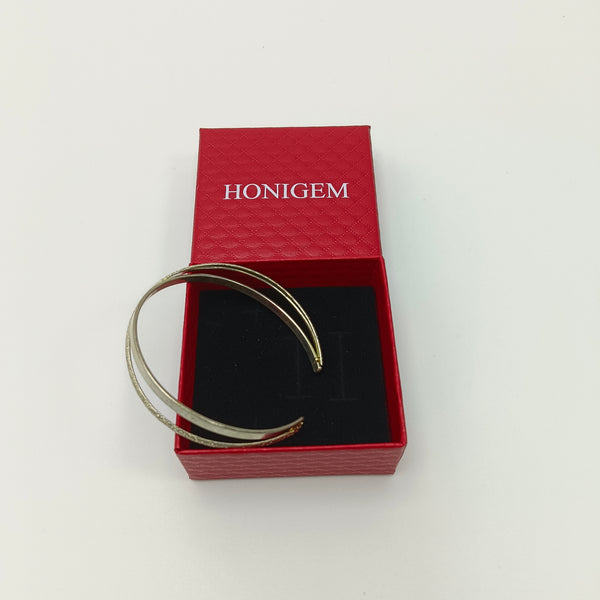 HONIGEM Bracelets Double Layer Open Cuff Bracelet, Gold Tone Metal, Textured Design with Gift Box