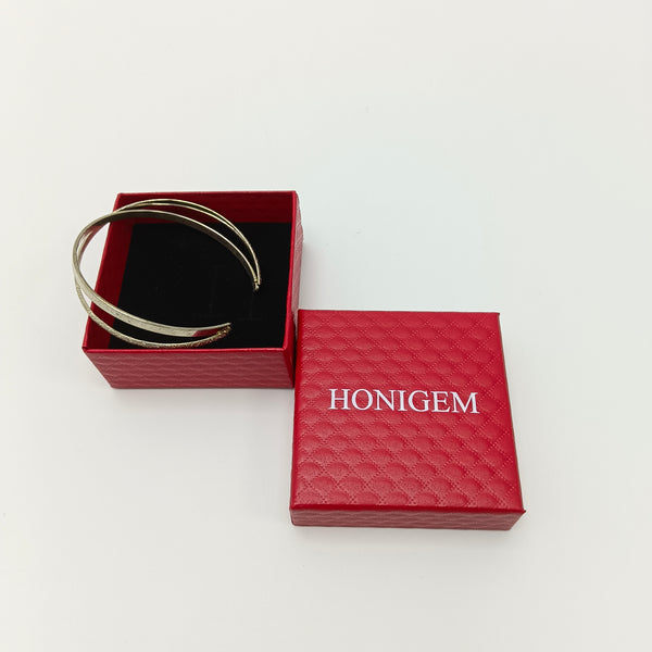 HONIGEM Bracelets Double Layer Open Cuff Bracelet, Gold Tone Metal, Textured Design with Gift Box