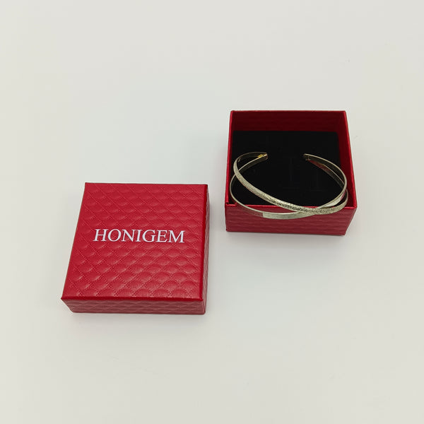 HONIGEM Bracelets Double Layer Open Cuff Bracelet, Gold Tone Metal, Textured Design with Gift Box