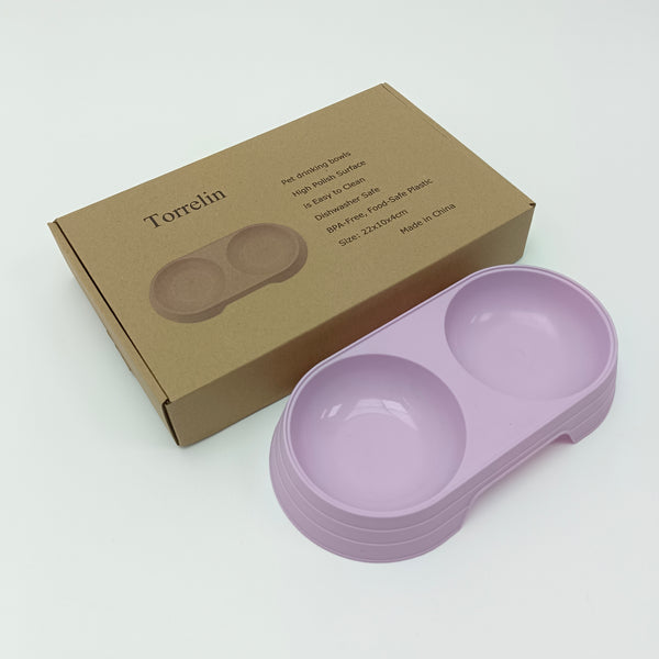 Torrelin Pet drinking bowls Double Pet Drinking Bowls, Purple, Plastic Material, Dishwasher Safe