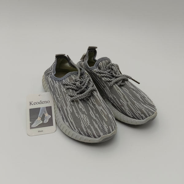 Keodeno Shoes Knit Athletic Sneakers, Gray, Lace-Up Walking Shoes with Cushioned Sole