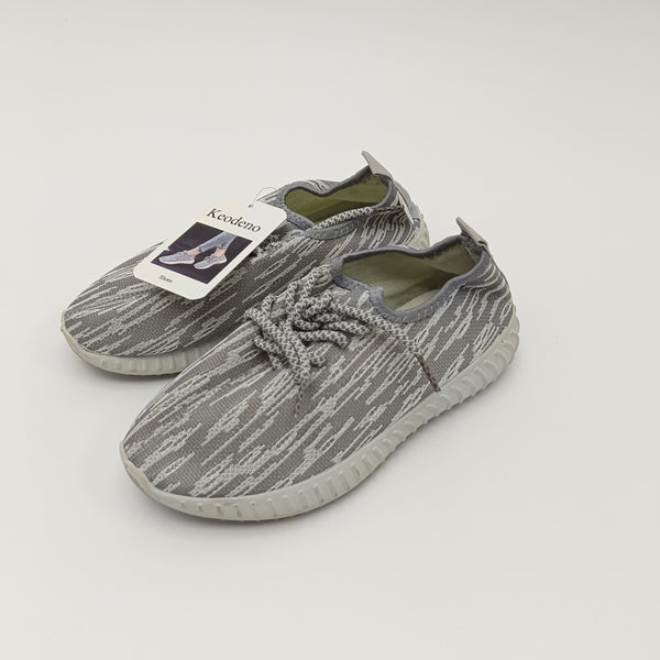 Keodeno Shoes Knit Athletic Sneakers, Gray, Lace-Up Walking Shoes with Cushioned Sole