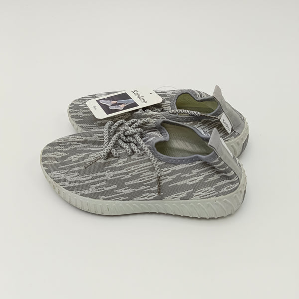 Keodeno Shoes Knit Athletic Sneakers, Gray, Lace-Up Walking Shoes with Cushioned Sole