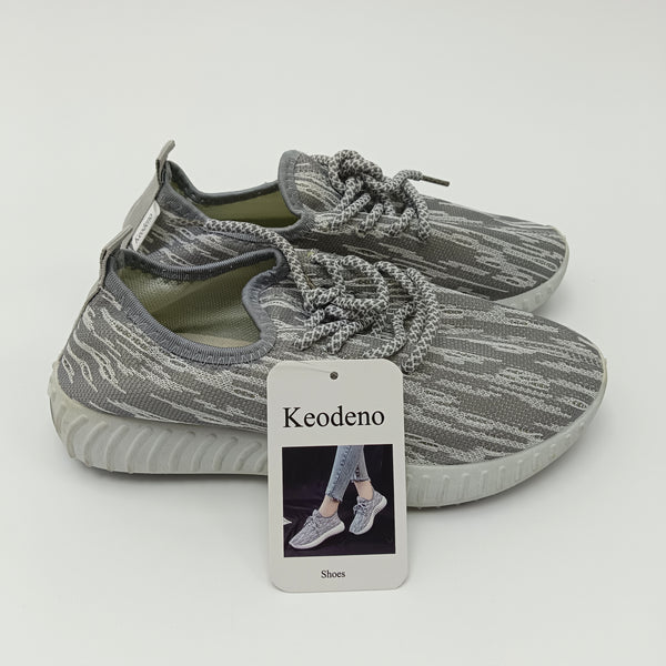 Keodeno Shoes Knit Athletic Sneakers, Gray, Lace-Up Walking Shoes with Cushioned Sole