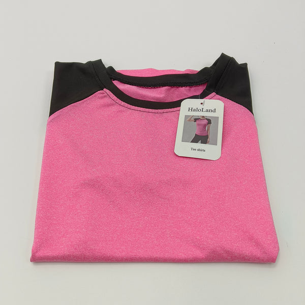 HaloLand Tee shirts Women's T-Shirt, Pink with Black Sleeves, Polyester, Size M