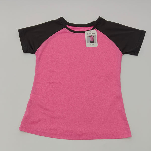 HaloLand Tee shirts Women's T-Shirt, Pink with Black Sleeves, Polyester, Size M