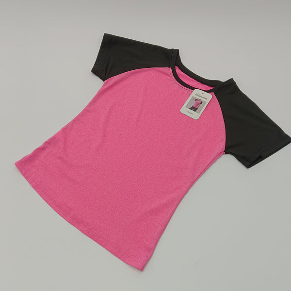 HaloLand Tee shirts Women's T-Shirt, Pink with Black Sleeves, Polyester, Size M