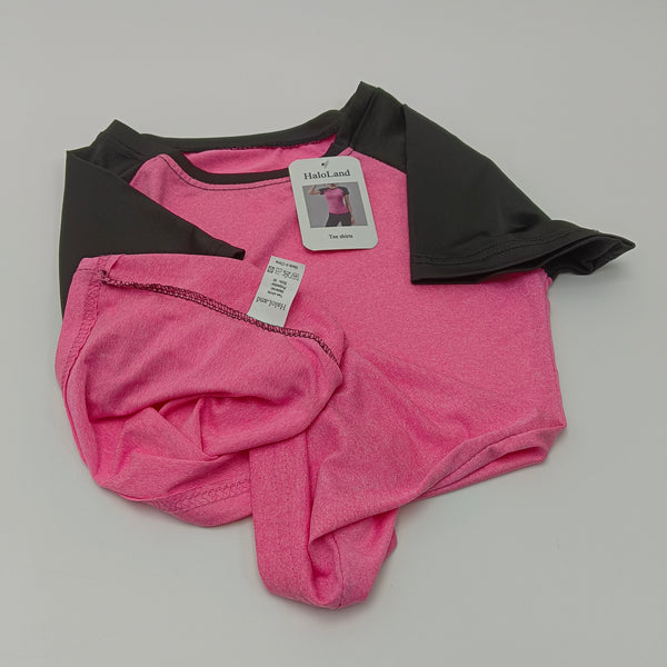 HaloLand Tee shirts Women's T-Shirt, Pink with Black Sleeves, Polyester, Size M