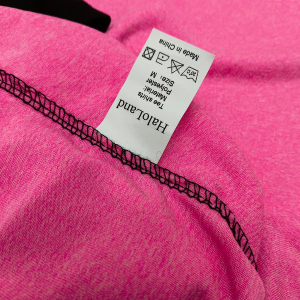 HaloLand Tee shirts Women's T-Shirt, Pink with Black Sleeves, Polyester, Size M