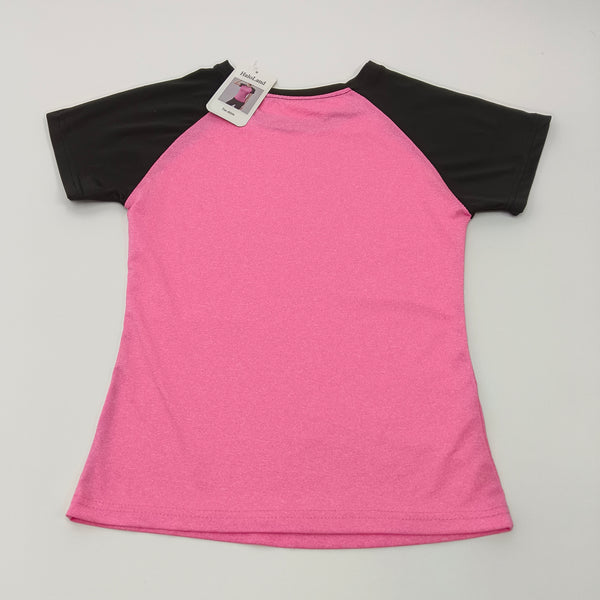 HaloLand Tee shirts Women's T-Shirt, Pink with Black Sleeves, Polyester, Size M
