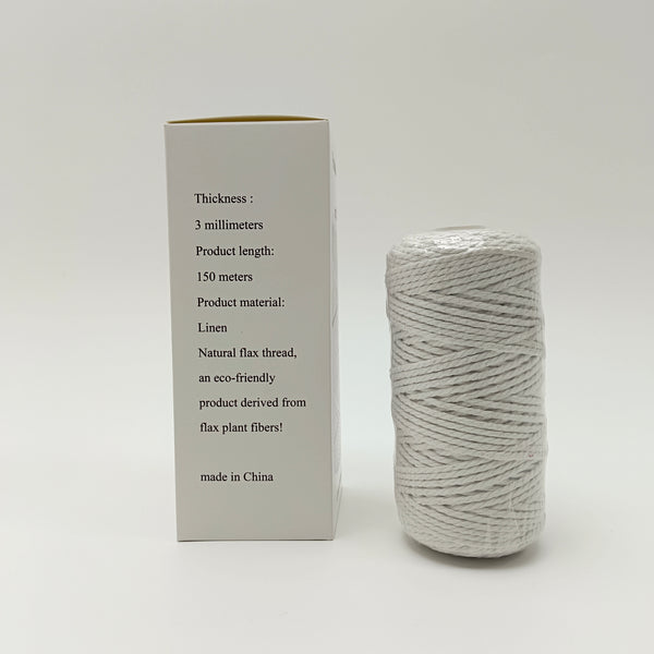 Fnobola Linen thread Natural Linen Thread, 3mm Thickness, 150 Meters Length, Flax Fiber Craft Cord