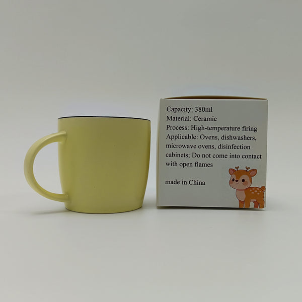 Wiolica Cups Ceramic Coffee Mug with Deer Design, Yellow, 380ml Capacity