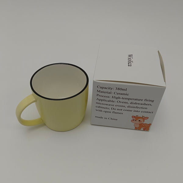 Wiolica Cups Ceramic Coffee Mug with Deer Design, Yellow, 380ml Capacity