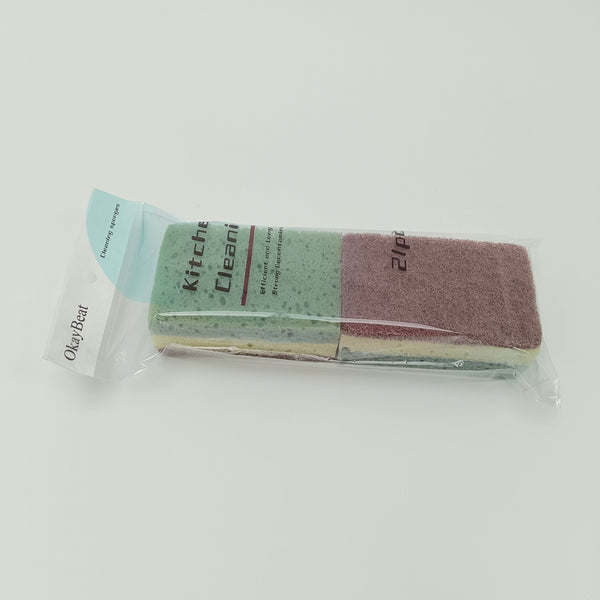 OkayBeat Cleaning sponges Kitchen Cleaning Sponges, Dual-Sided Scrubbing Pads, 2 Pack