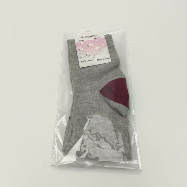 Voxbenc Socks Breathable and Comfortable Cotton Socks, Gray with Burgundy Heel and Toe, Size 5-7