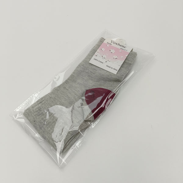 Voxbenc Socks Breathable and Comfortable Cotton Socks, Gray with Burgundy Heel and Toe, Size 5-7