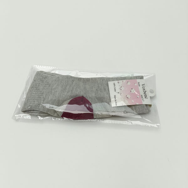 Voxbenc Socks Breathable and Comfortable Cotton Socks, Gray with Burgundy Heel and Toe, Size 5-7