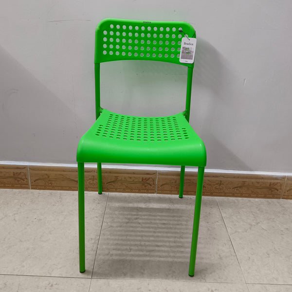 Bradica Chairs Modern Perforated Plastic Chair, Green, Stackable Design with Metal Legs