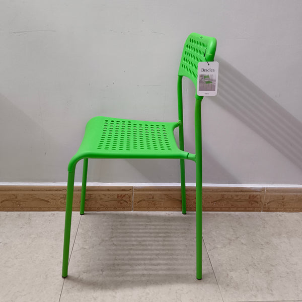 Bradica Chairs Modern Perforated Plastic Chair, Green, Stackable Design with Metal Legs
