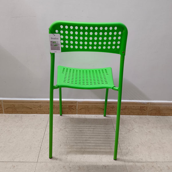 Bradica Chairs Modern Perforated Plastic Chair, Green, Stackable Design with Metal Legs