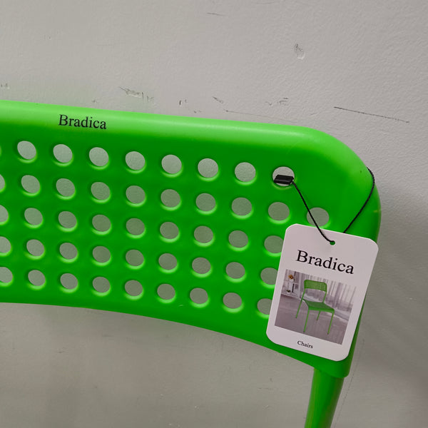 Bradica Chairs Modern Perforated Plastic Chair, Green, Stackable Design with Metal Legs