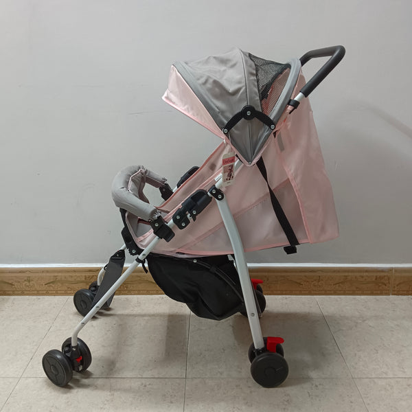 GleeSugar Strollers Lightweight Baby Stroller with Canopy, Pink and Grey, Compact Folding Design