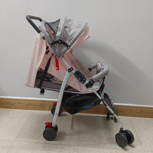 GleeSugar Strollers Lightweight Baby Stroller with Canopy, Pink and Grey, Compact Folding Design