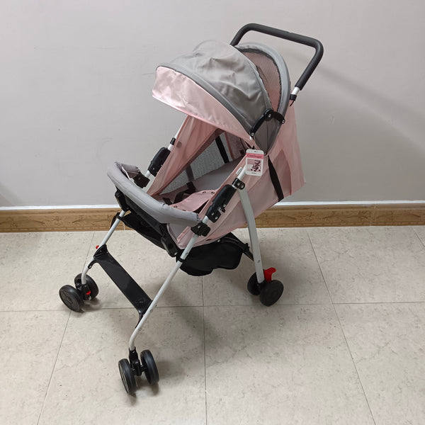 GleeSugar Strollers Lightweight Baby Stroller with Canopy, Pink and Grey, Compact Folding Design