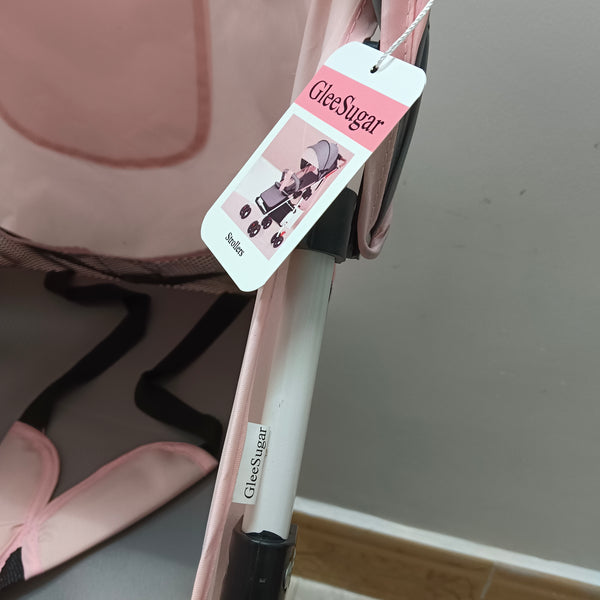 GleeSugar Strollers Lightweight Baby Stroller with Canopy, Pink and Grey, Compact Folding Design