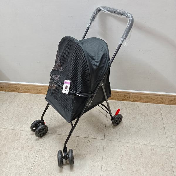 WillFavor Pet strollers Lightweight Black Mesh Pet Stroller with 4 Wheels, Foldable Design