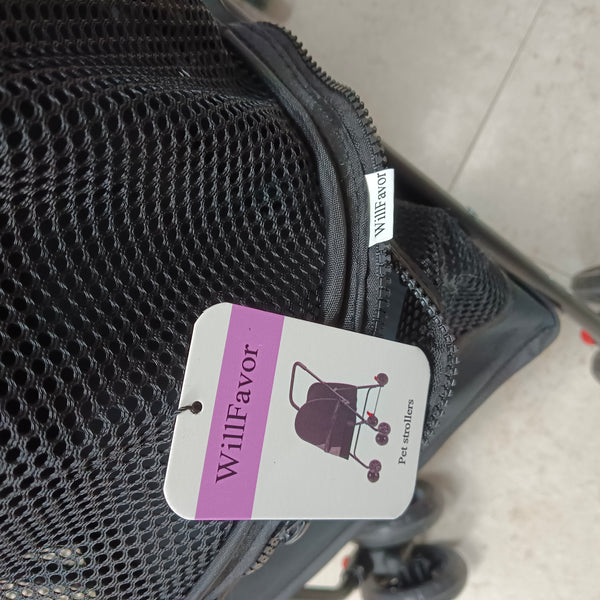 WillFavor Pet strollers Lightweight Black Mesh Pet Stroller with 4 Wheels, Foldable Design