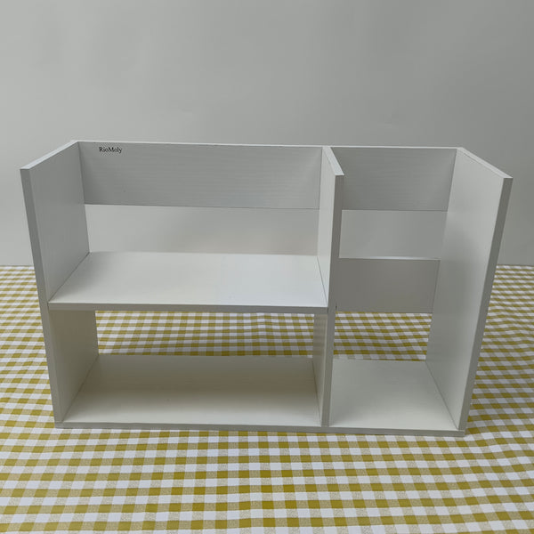 RioMoly Shelves for books Desktop Bookshelf Organizer, White Wood Storage Shelf with Multiple Compartments