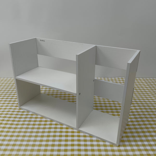 RioMoly Shelves for books Desktop Bookshelf Organizer, White Wood Storage Shelf with Multiple Compartments
