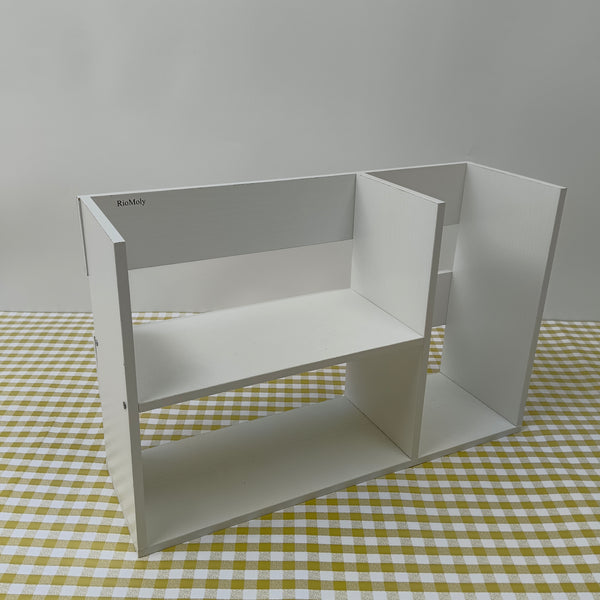 RioMoly Shelves for books Desktop Bookshelf Organizer, White Wood Storage Shelf with Multiple Compartments