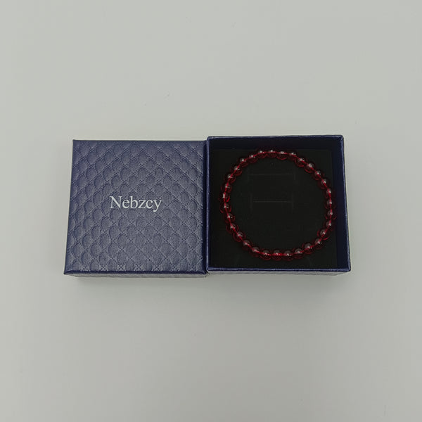 Nebzcy Bangles Natural Red Garnet Beaded Bracelet, Round Polished, Stretch Fit with Gift Box