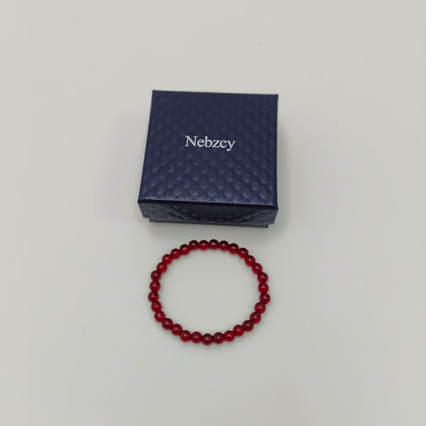 Nebzcy Bangles Natural Red Garnet Beaded Bracelet, Round Polished, Stretch Fit with Gift Box