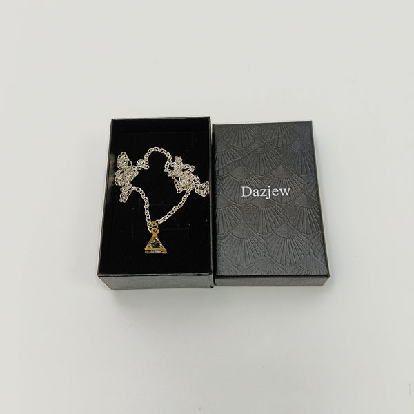 Dazjew Necklaces [jewellery] Triangle Pendant Necklace with Crystal Accent, Silver Tone Chain, 18 Inch