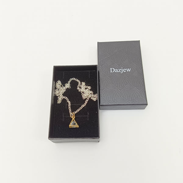 Dazjew Necklaces [jewellery] Triangle Pendant Necklace with Crystal Accent, Silver Tone Chain, 18 Inch