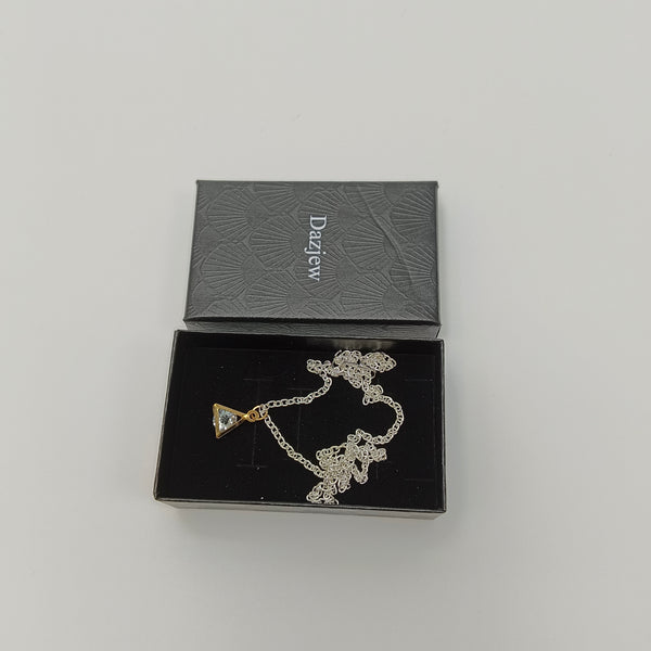 Dazjew Necklaces [jewellery] Triangle Pendant Necklace with Crystal Accent, Silver Tone Chain, 18 Inch