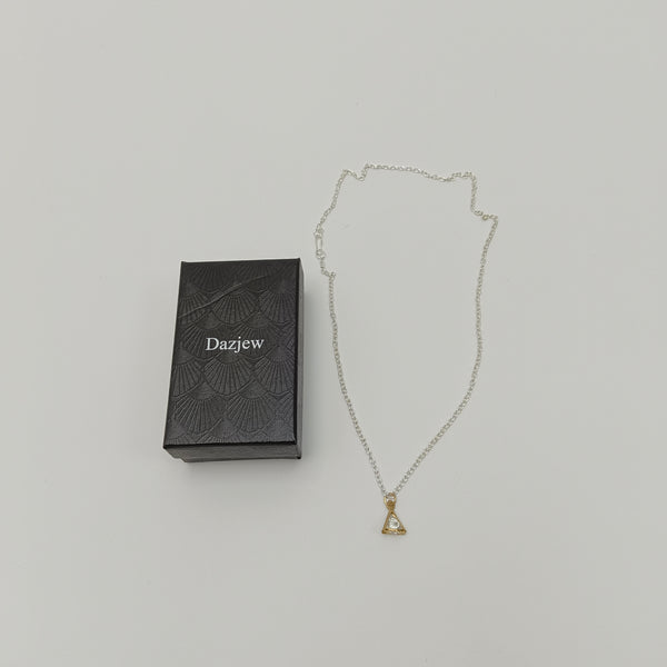 Dazjew Necklaces [jewellery] Triangle Pendant Necklace with Crystal Accent, Silver Tone Chain, 18 Inch