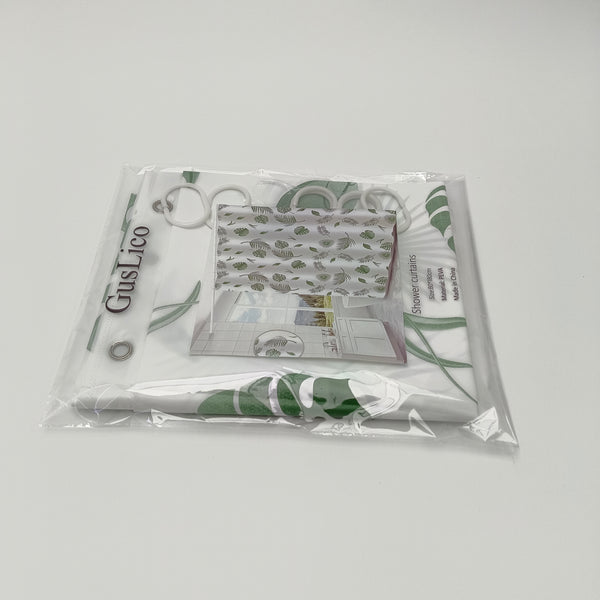 GusLico Shower curtains PEVA Material Shower Curtain, 80x180cm, Green and White Botanical Design with Hooks